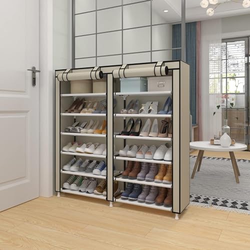 Cecaro Group Scarpiera Tessuto 7 Ripiani 36 Paia Beige 120 cm