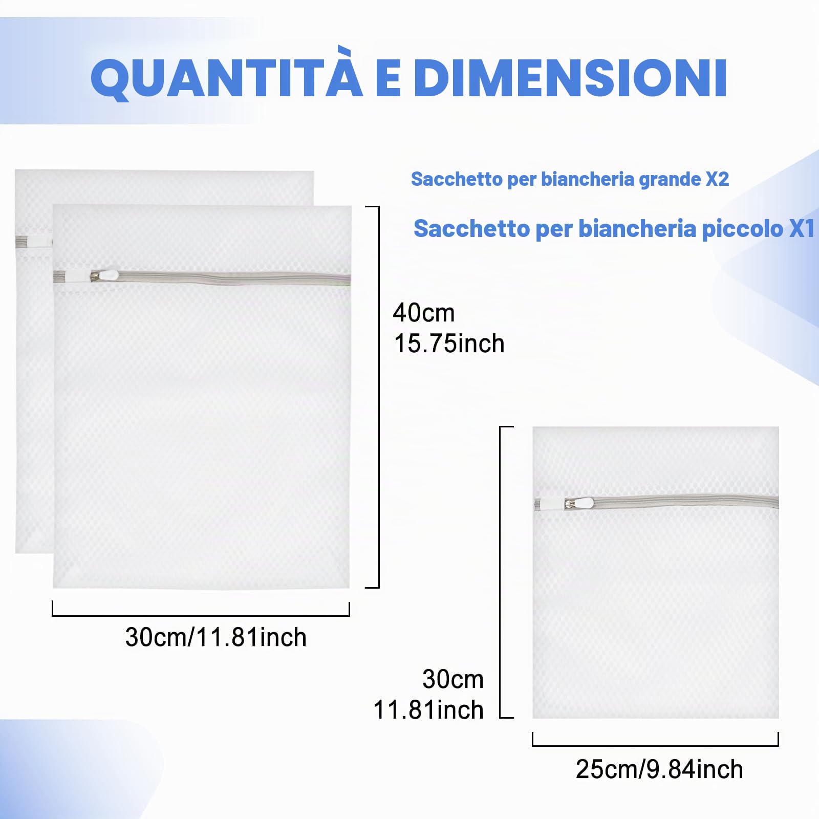 Quelcc sacchetti lavatrice 3 pezzi rete poliestere
