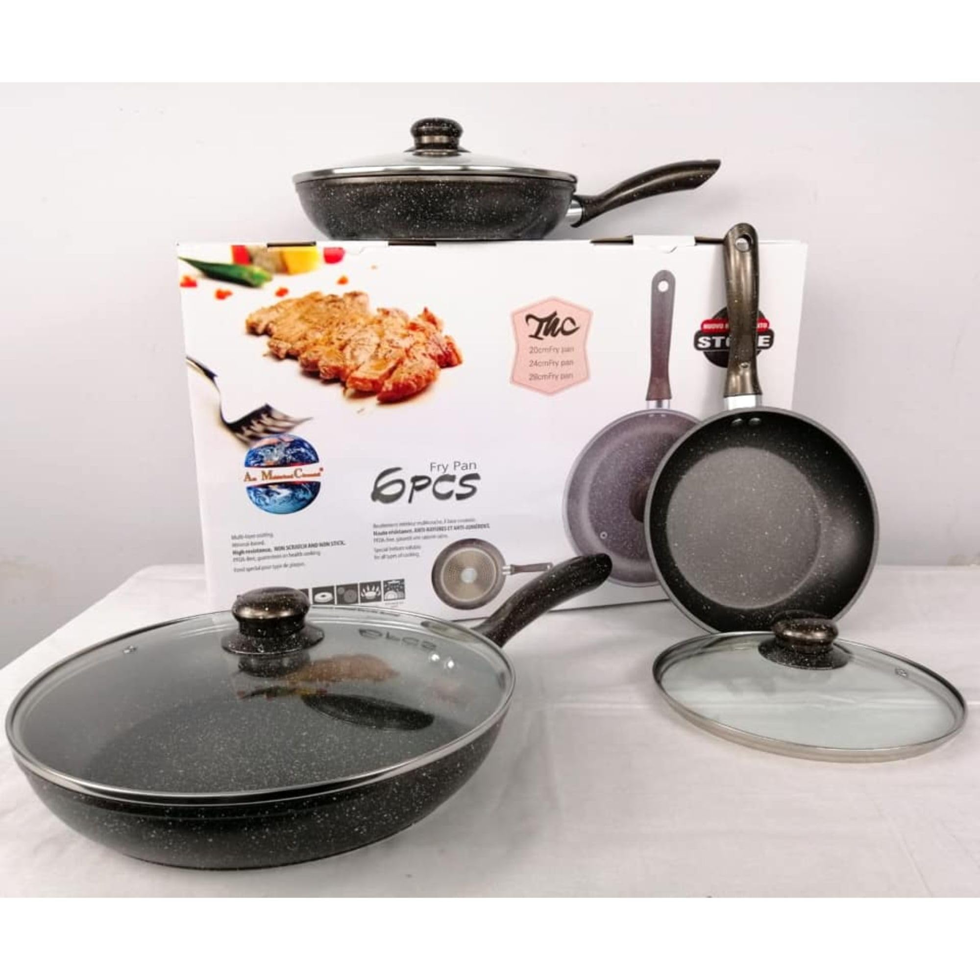 Cecaro Group Set 3 Padelle Antiaderenti 20-28 cm Pietra