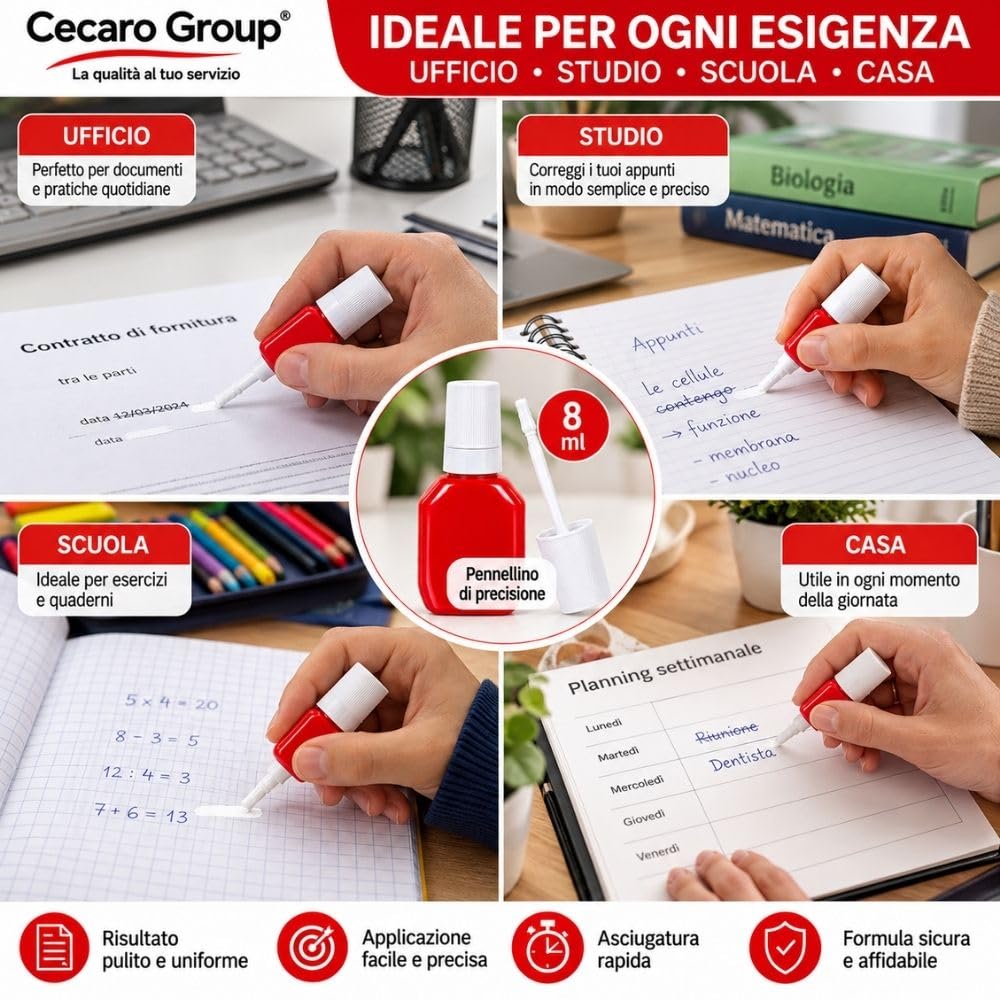 Cecaro Group Set 12 Correttori Liquidi 8 ml bianchetto asciugatura rapida
