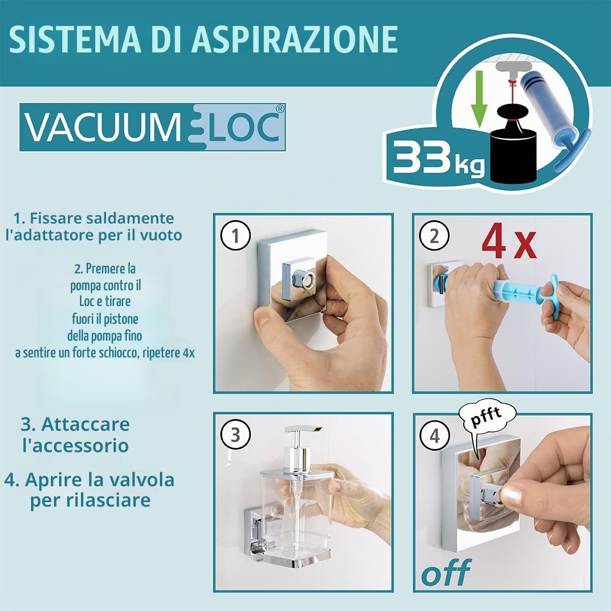 Wenko Vacuum-Loc Quadro bicchiere acciaio 7,5x10x10