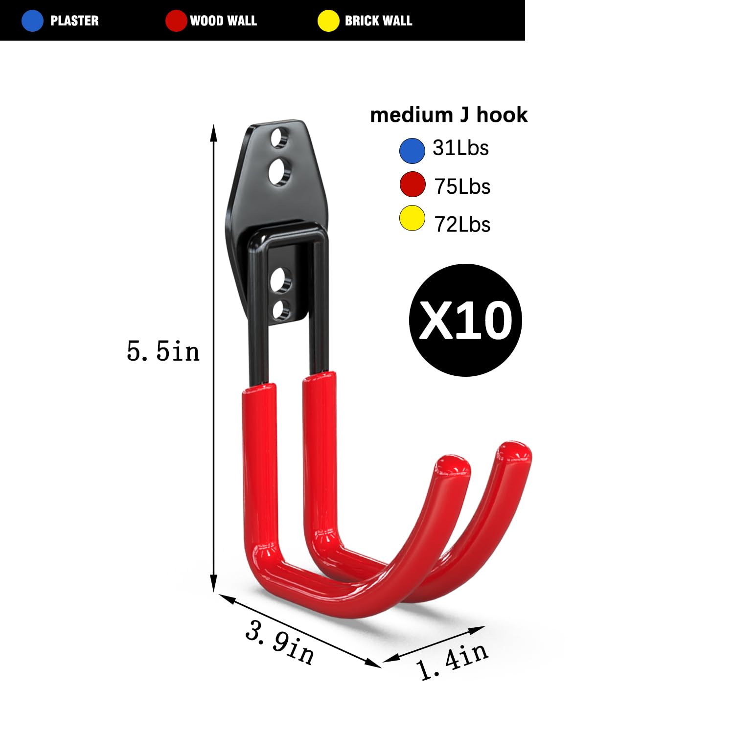 3-H ganci da garage 10 pezzi acciaio 42 kg