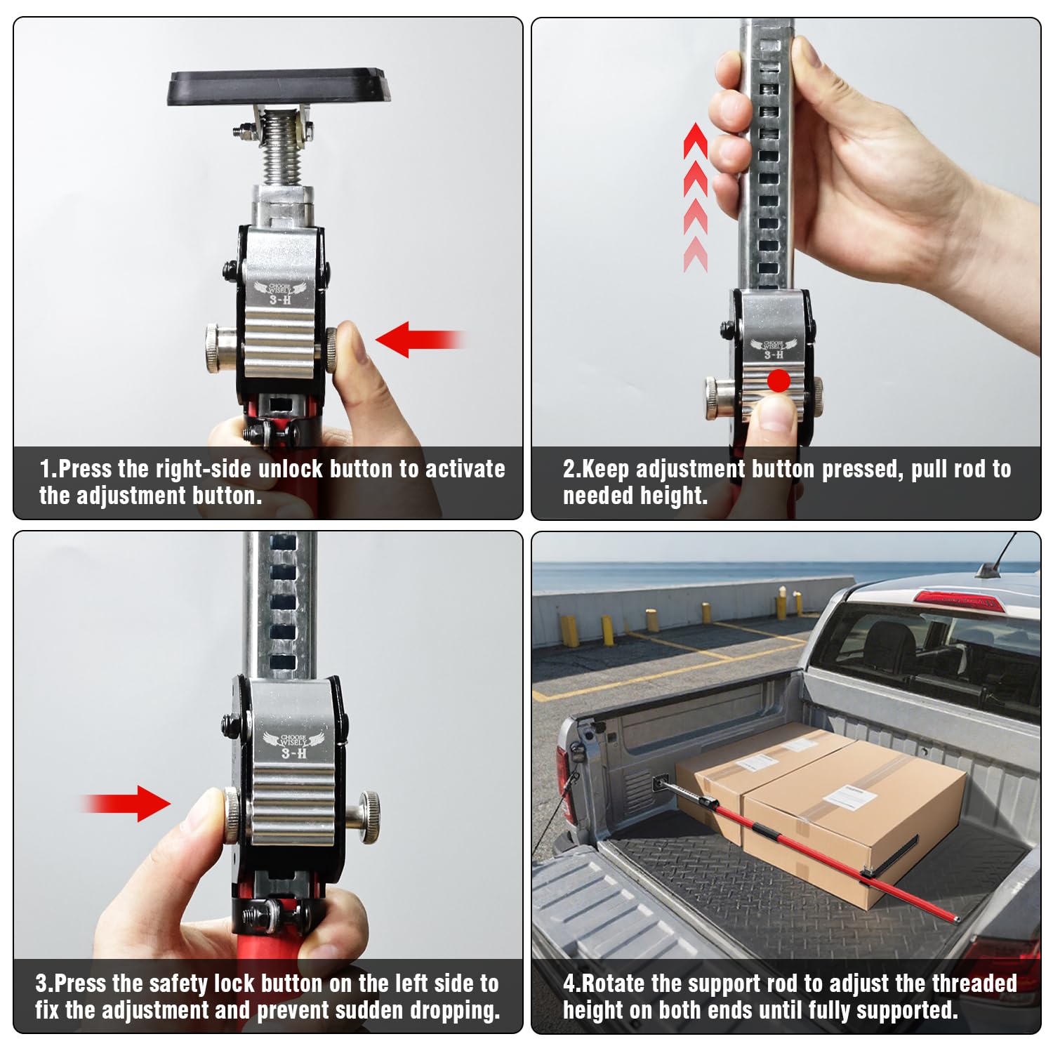 3-H Asta Bloccaggio Telescopica 110-195 cm Acciaio Rossa con Rete