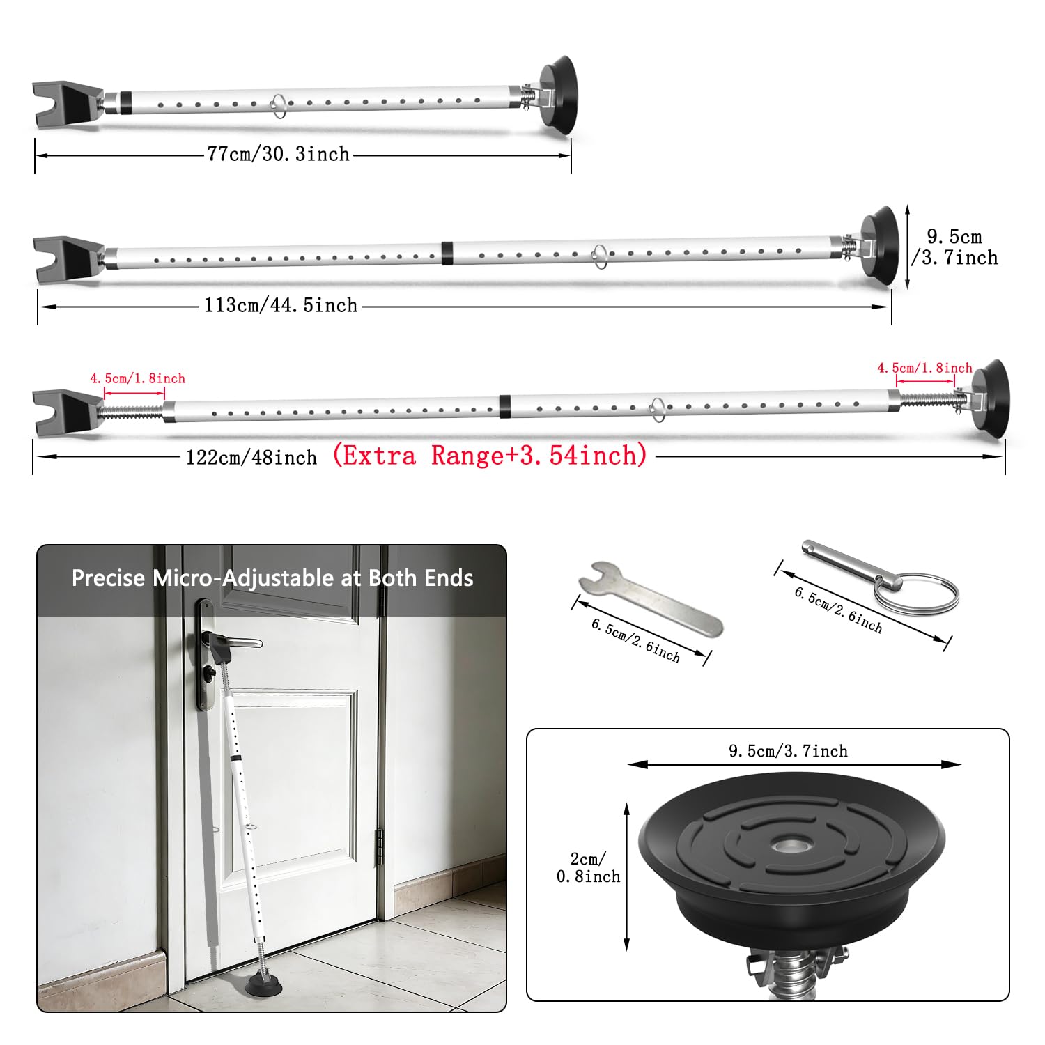 3-H asta sicurezza porta telescopica bianca 77-124 cm
