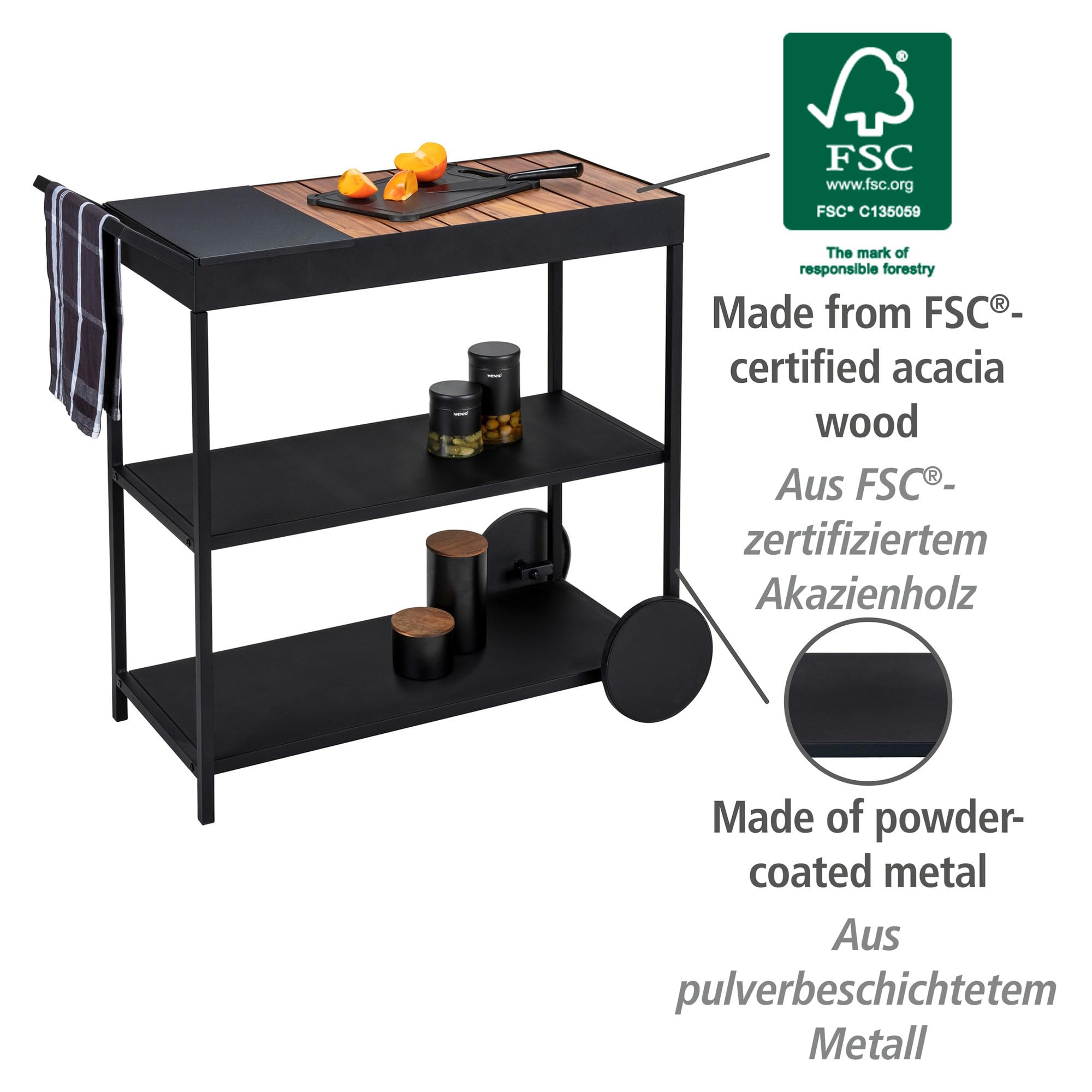 Wenko Miro carrello servizio nero 80x98x40 con ruote