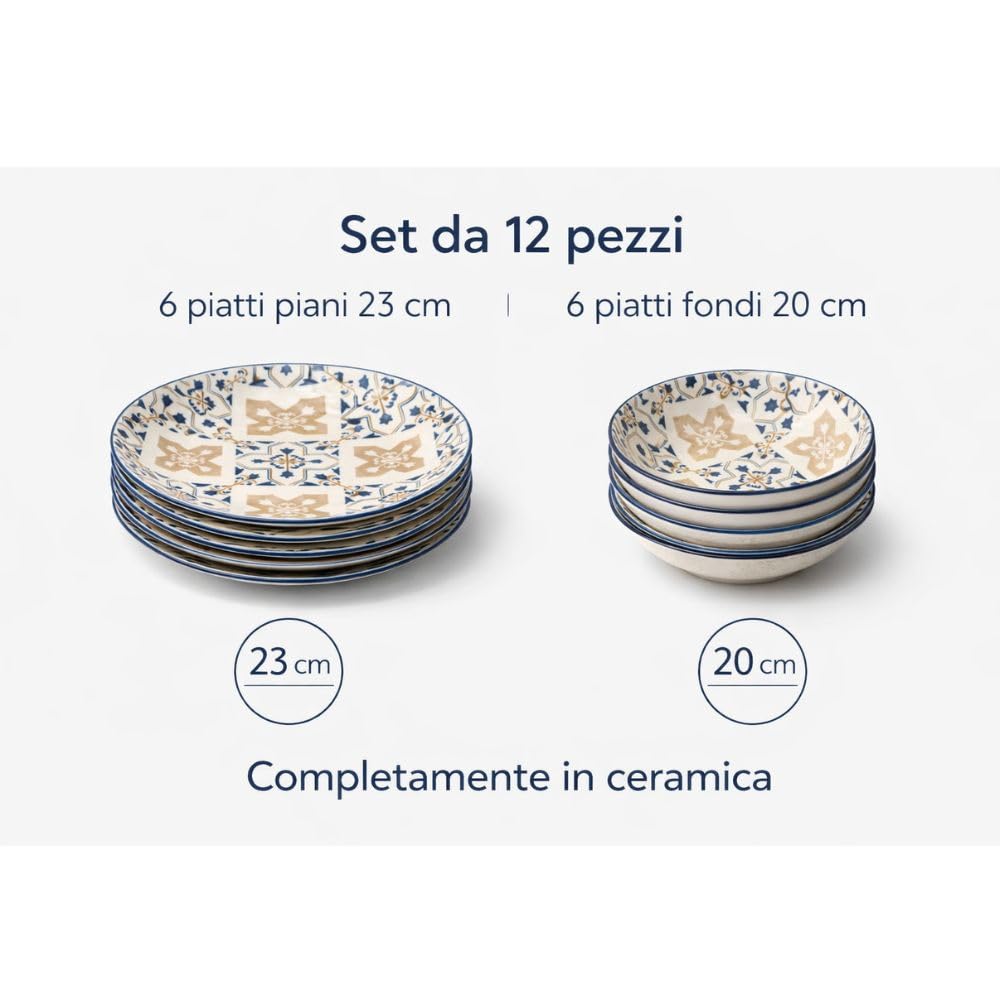 Cecaro Group Maiolica Blu servizio piatti ceramica 12 pezzi