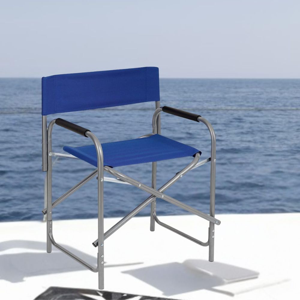 Cecaro Sedia da Regista Pieghevole Blu Acciaio 45x57x81 cm