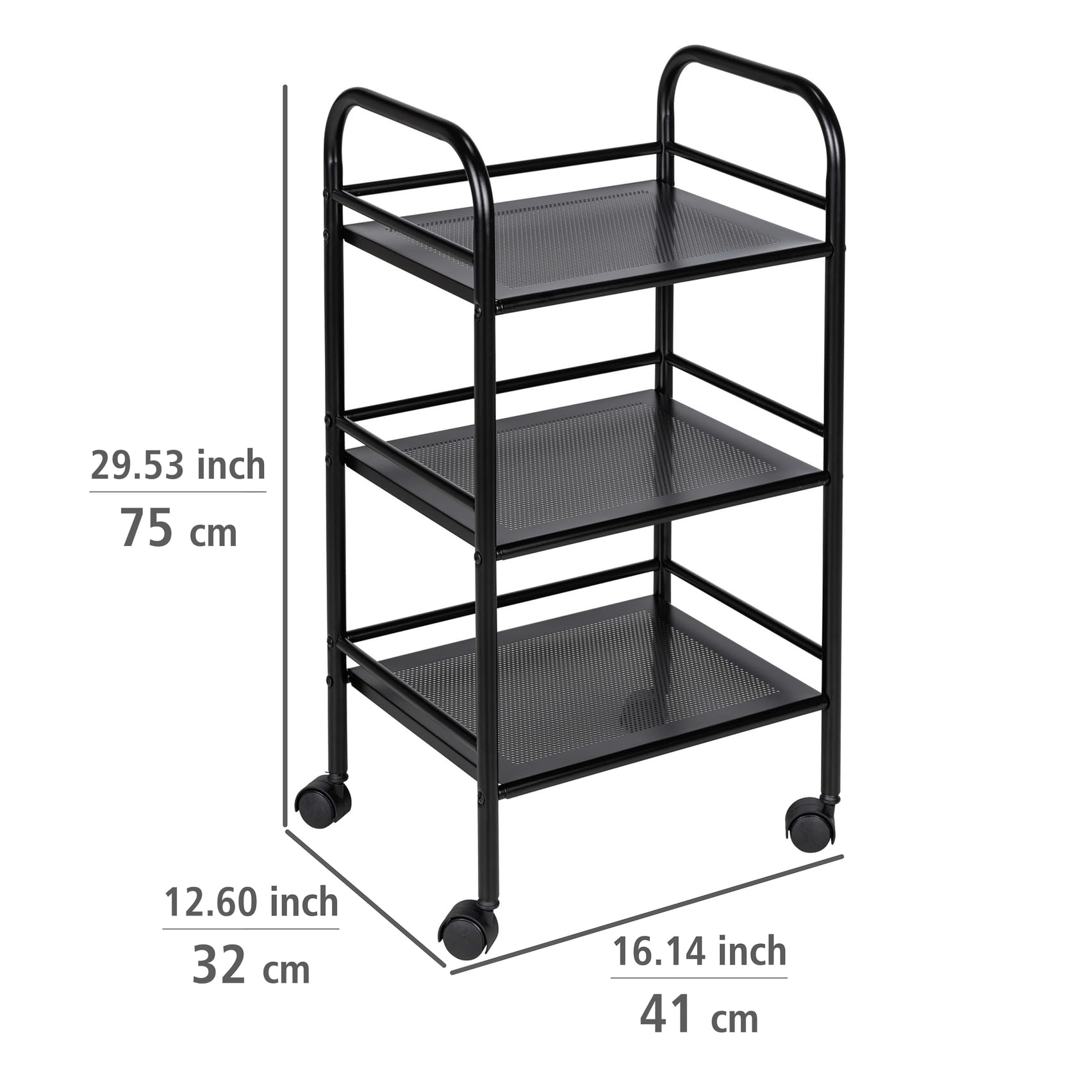 Wenko Carrello Bagno 3 Ripiani Nero Acciaio 41x75 cm