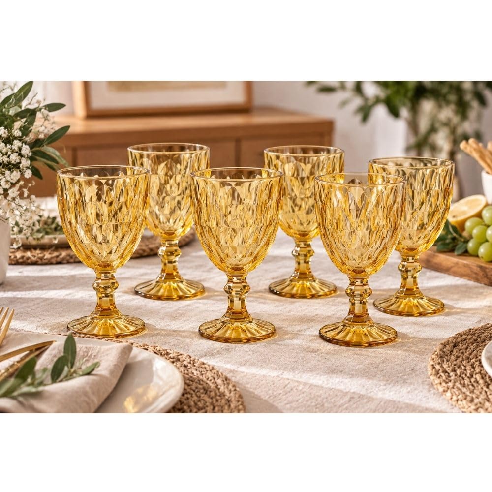 Cecaro Group Set 6 Calici Gialli 340 ml in vetro con gambo