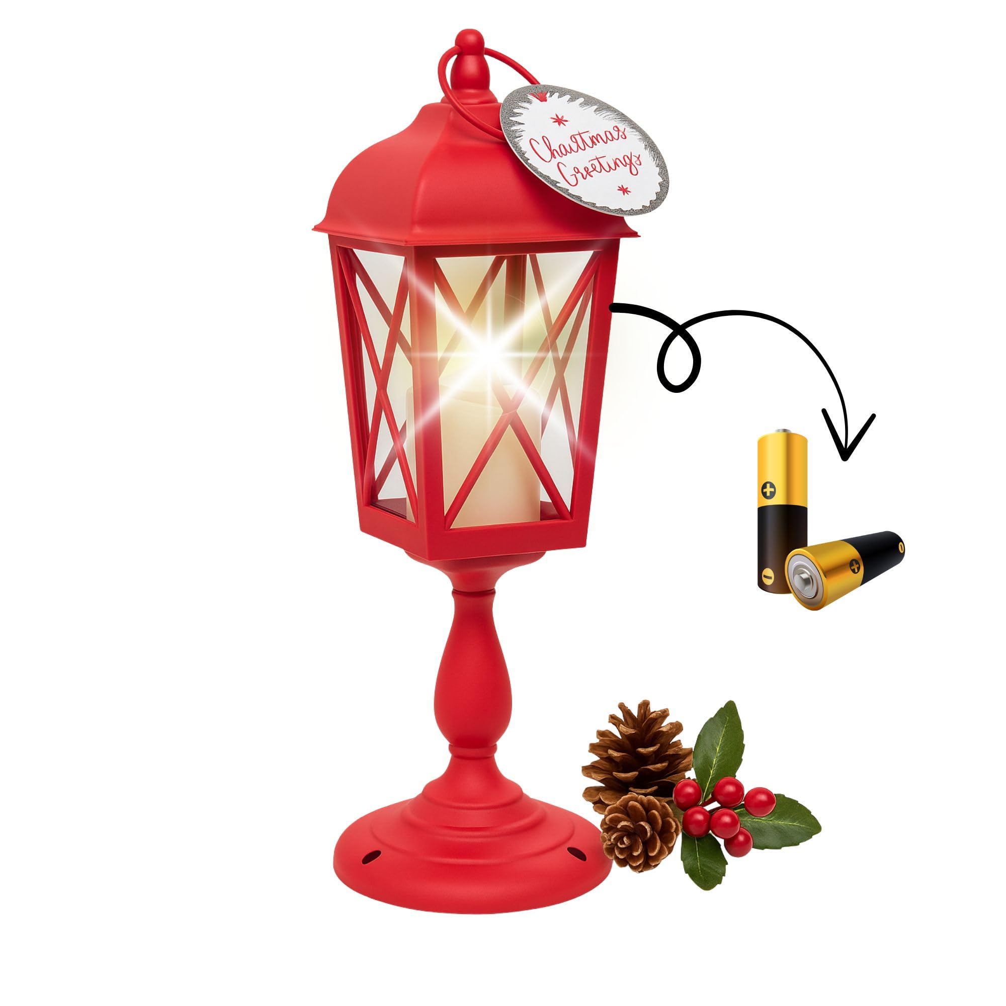 Cecaro Group Lanterna Natalizia Rossa 30 cm a Batteria