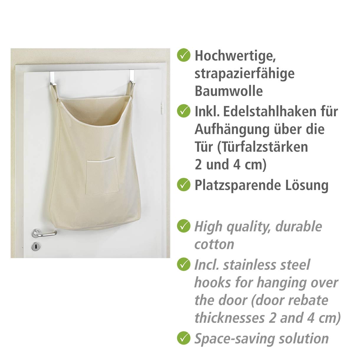 Wenko Canguro 62107100 Cesto Portabiancheria Beige 65 L Cotone