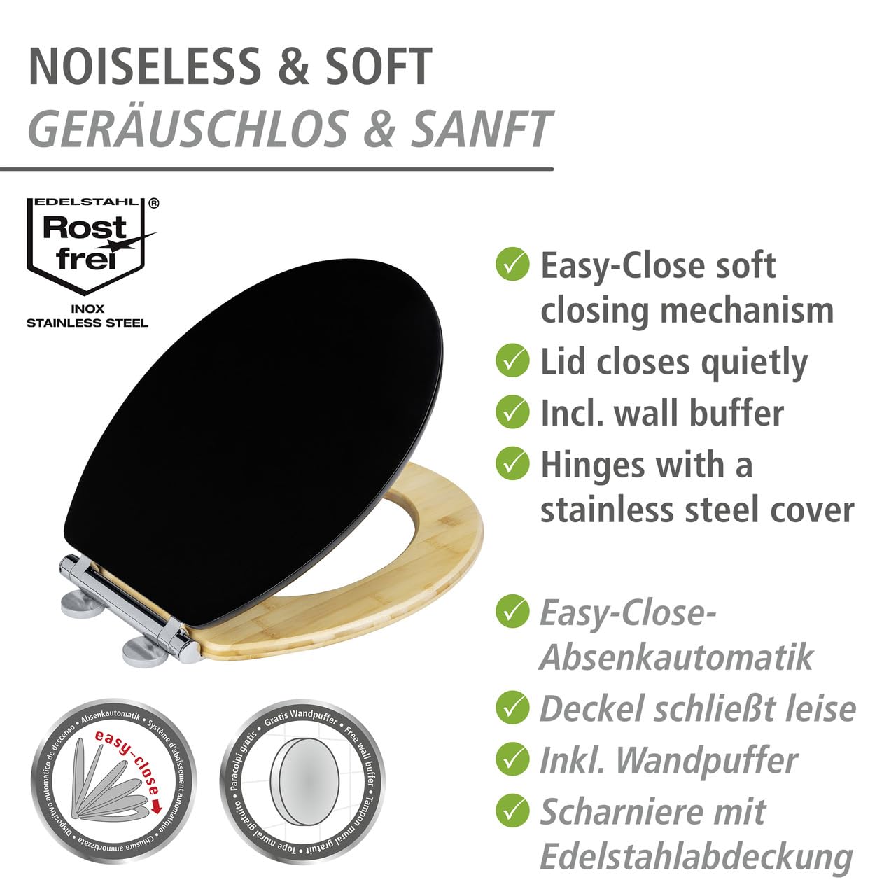 Wenko Bambusa Black copriwater chiusura rallentata 37x44