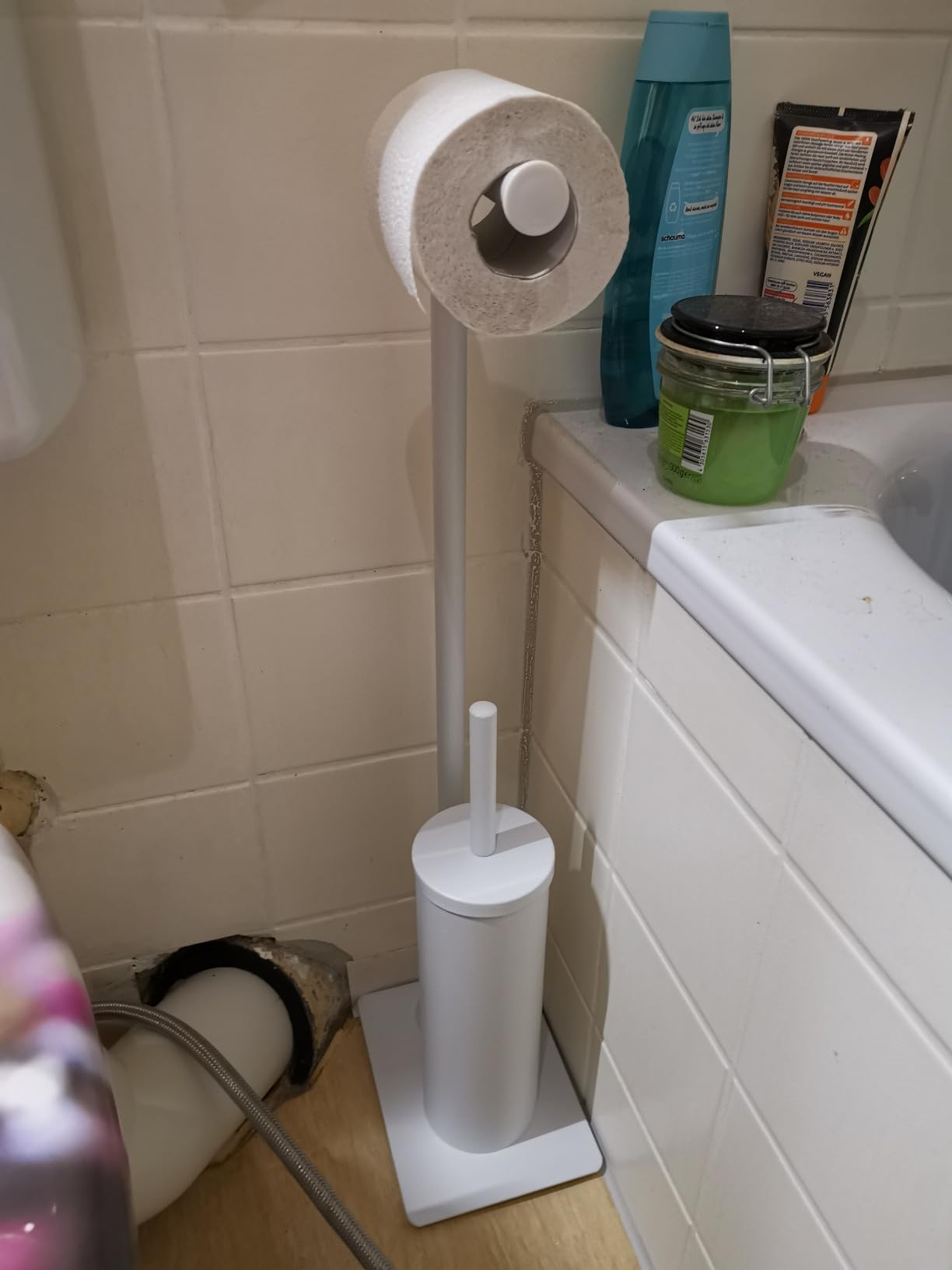 Wenko Hella scopino WC con portarotolo acciaio bianco