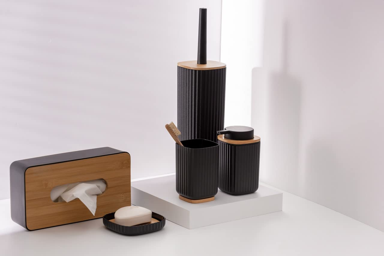 Wenko Rotello scopino WC nero naturale con portascopino
