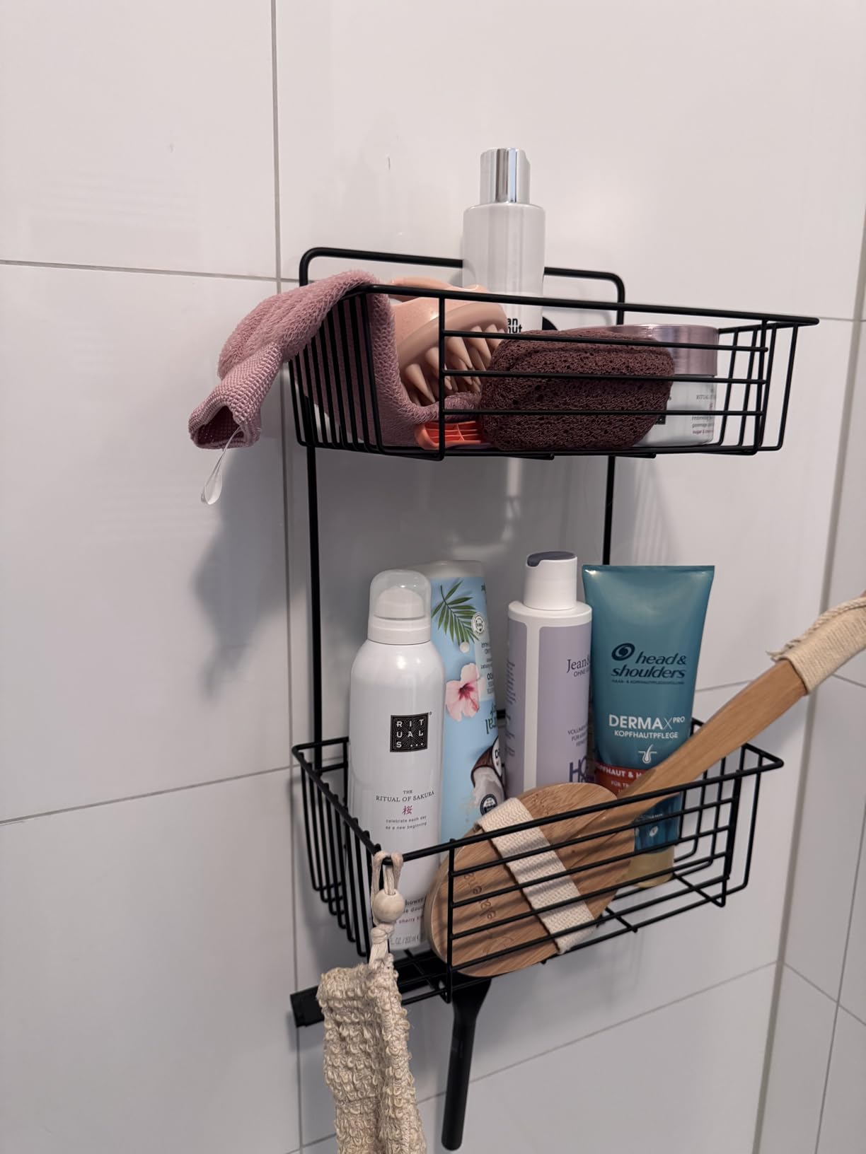 Wenko Bari Vacuum-Loc cesto bagno doppio nero senza forare
