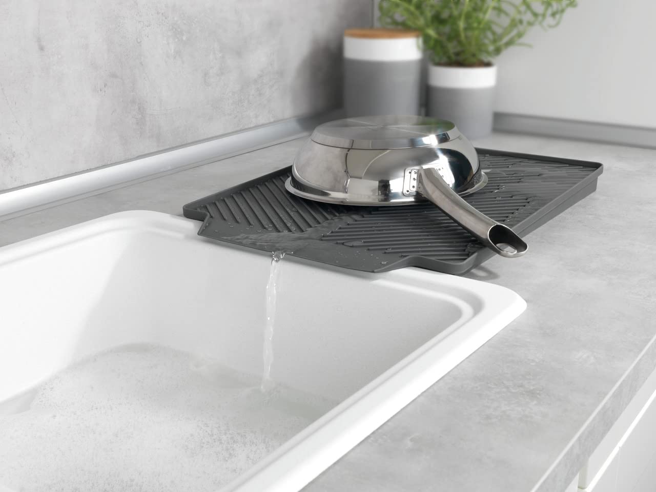 Wenko Linea Tappetino Scolapiatti Grigio 40x30 cm TPR