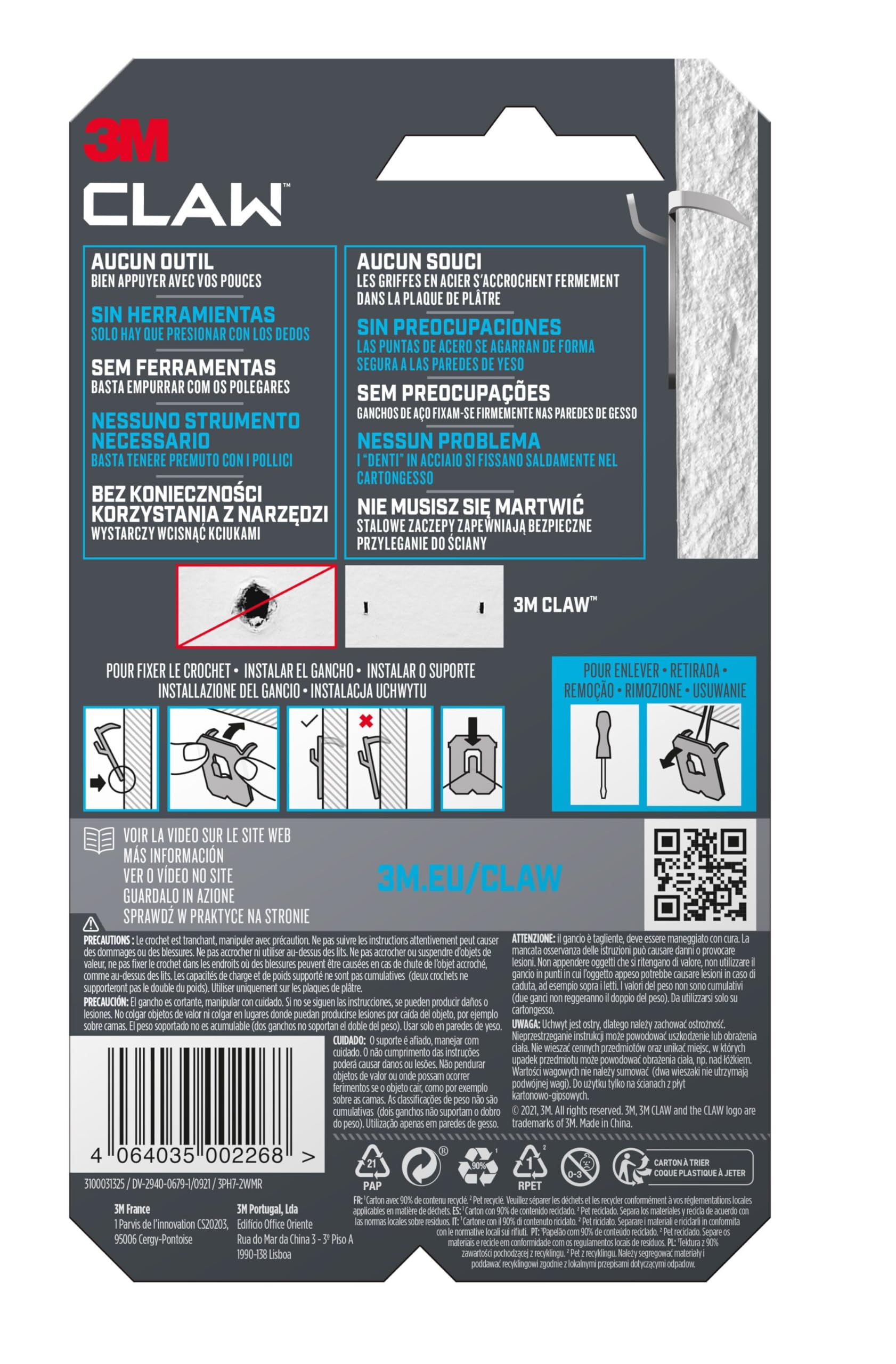 Command Claw Gancio Cartongesso Appendiquadri 7 Kg 2 Pezzi