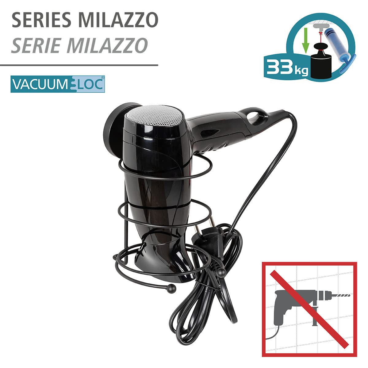 Wenko Milazzo Portaphon Nero Senza Forare 11,5 cm