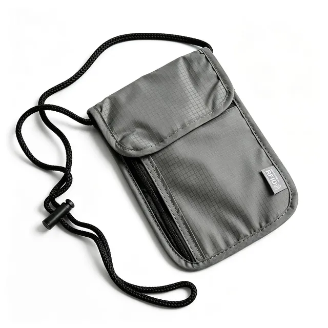 Quelcc Portadocumenti da Collo Grigio RFID Nylon