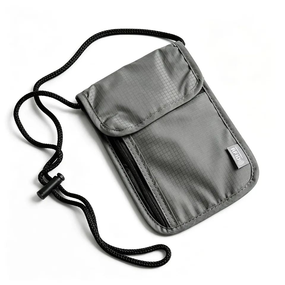Quelcc Portadocumenti da Collo Grigio RFID Nylon