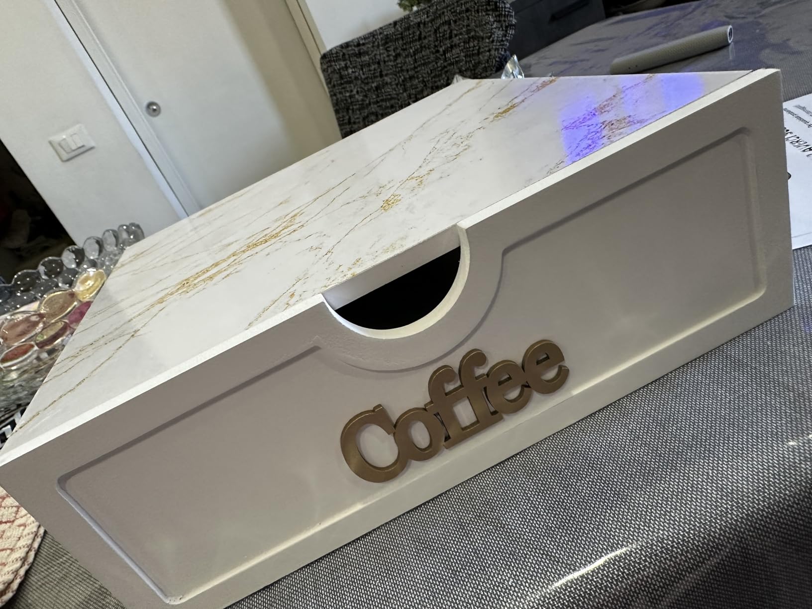 Cecaro Group Porta Cialde Bambù 3 Scomparti Bianco Oro