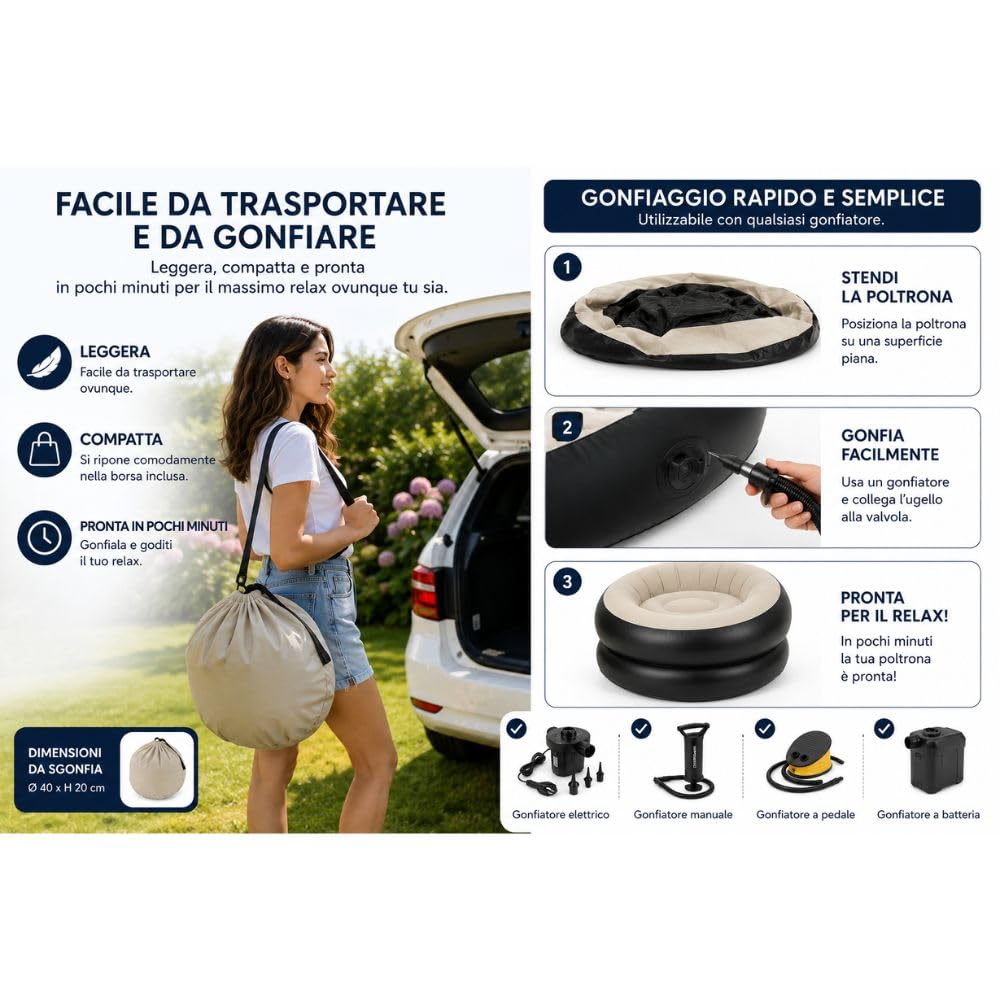 Cecaro Group poltrona gonfiabile 100 kg interni esterni assortita