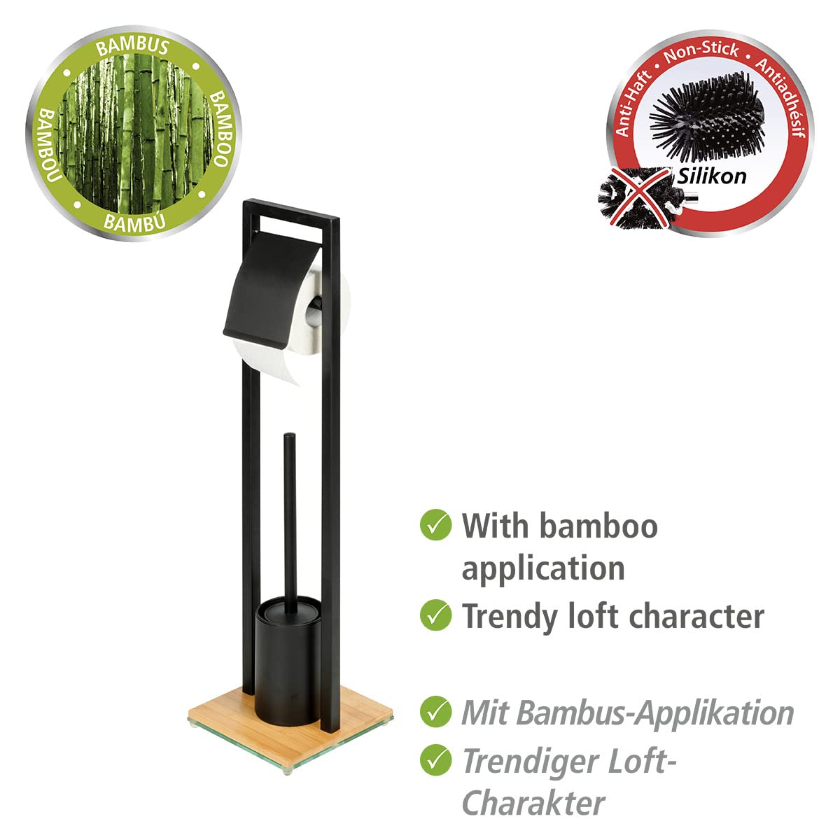 Wenko Bambusa mobiletto bagno in bambù con struttura nera