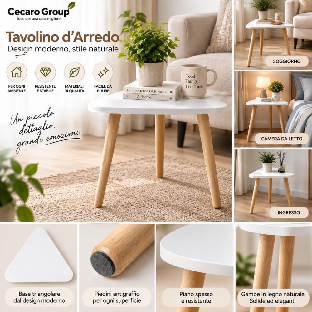 Cecaro Group tavolino triangolare bianco 44x38x39 cm 20 kg