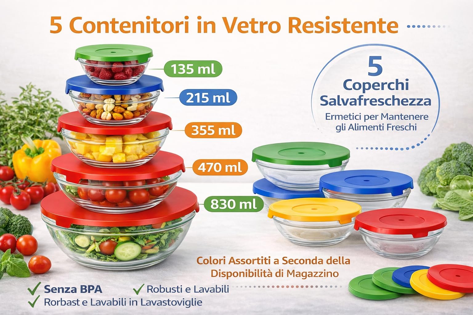 Cecaro Group Set 5 Contenitori Vetro Ermetici 135-830 ml