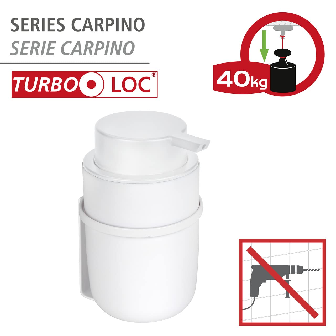 Wenko Turbo-Loc Carpino dispenser sapone 250 ml senza forare