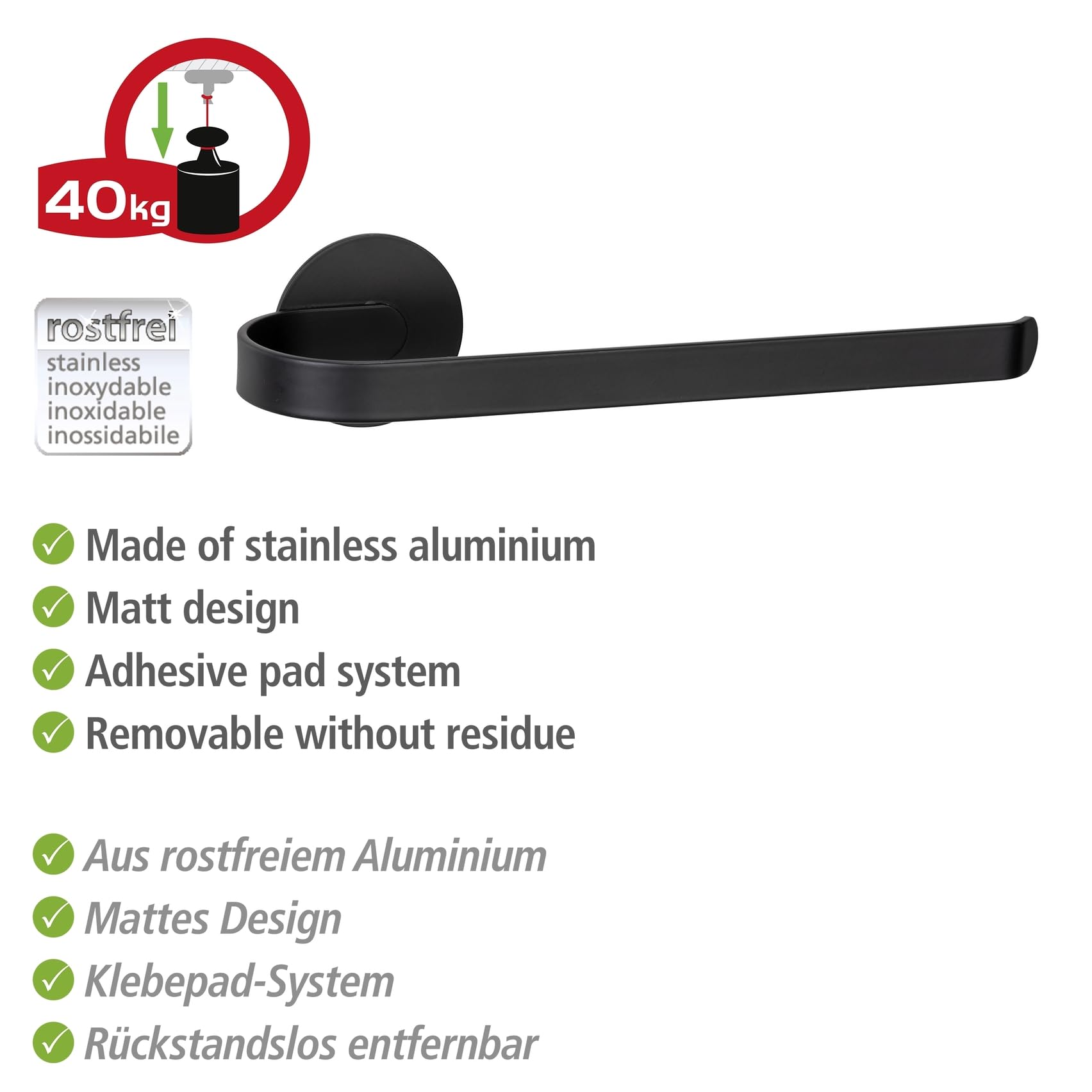 Wenko Turbo-Loc Bivio Portasciugamani Nero Opaco Alluminio