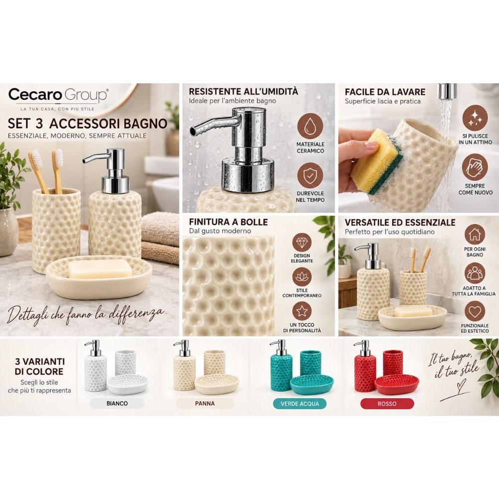 Cecaro Group set bagno 3 pezzi ceramica colorato a bolle