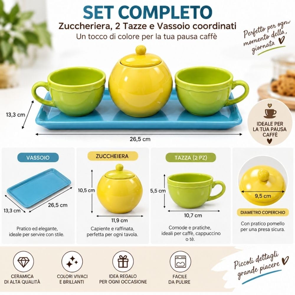 Cecaro Group Set Caffè tazzine ceramica 2 tazze con vassoio