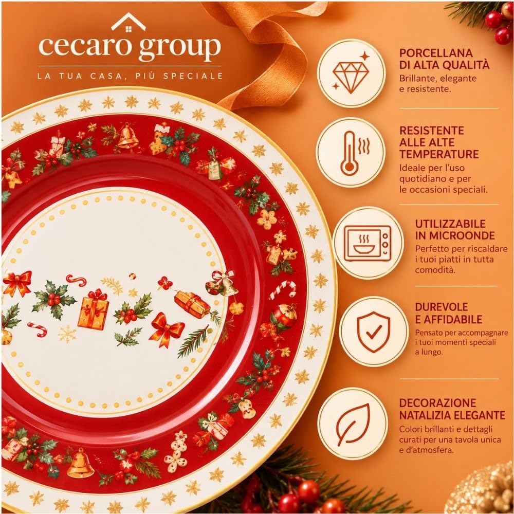 Cecaro Group Servizio Piatti Natalizi 18 Pezzi Pacchetti Oro