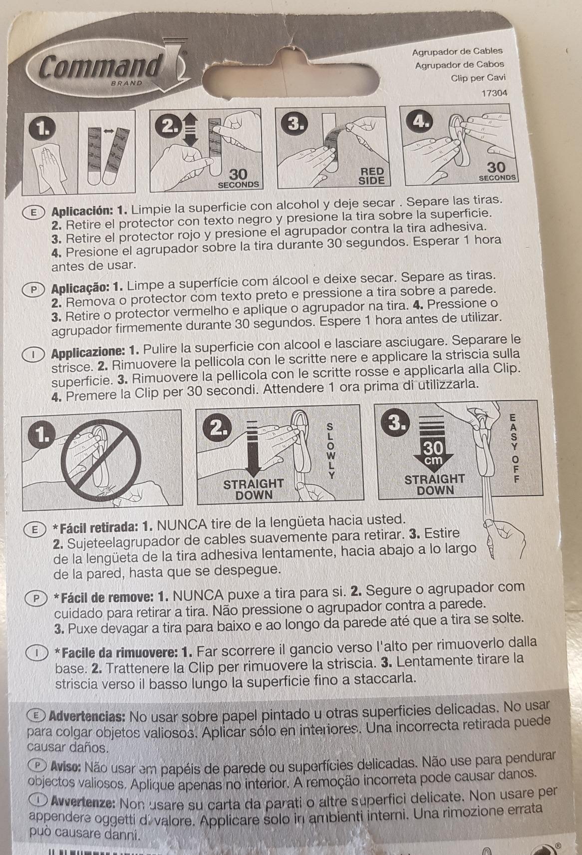 Command 17060 gancio portacavi bianco 2 pezzi senza forare