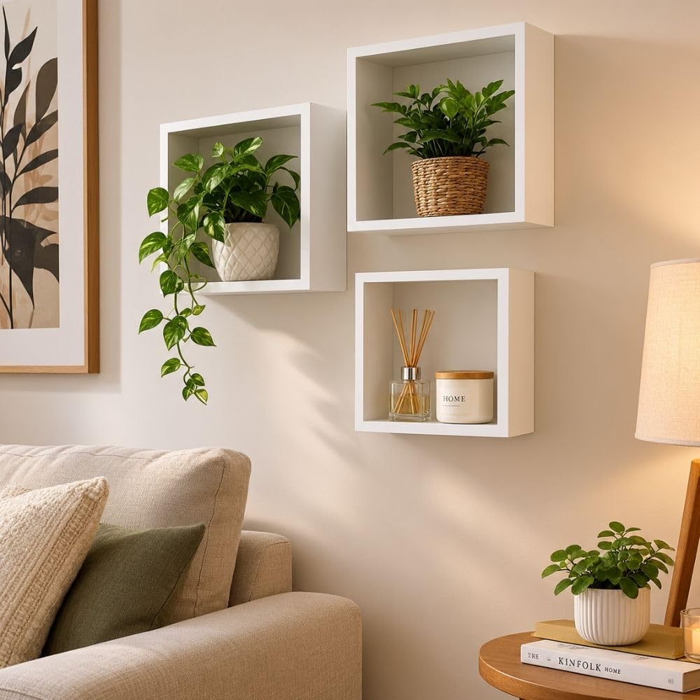 Cecaro Group set 3 mensole cubo bianche MDF decorative