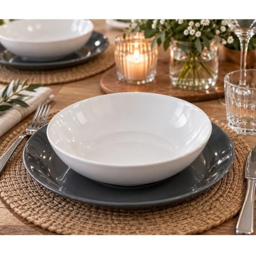 Cecaro Group servizio piatti ceramica 12 pezzi bianco e grigio