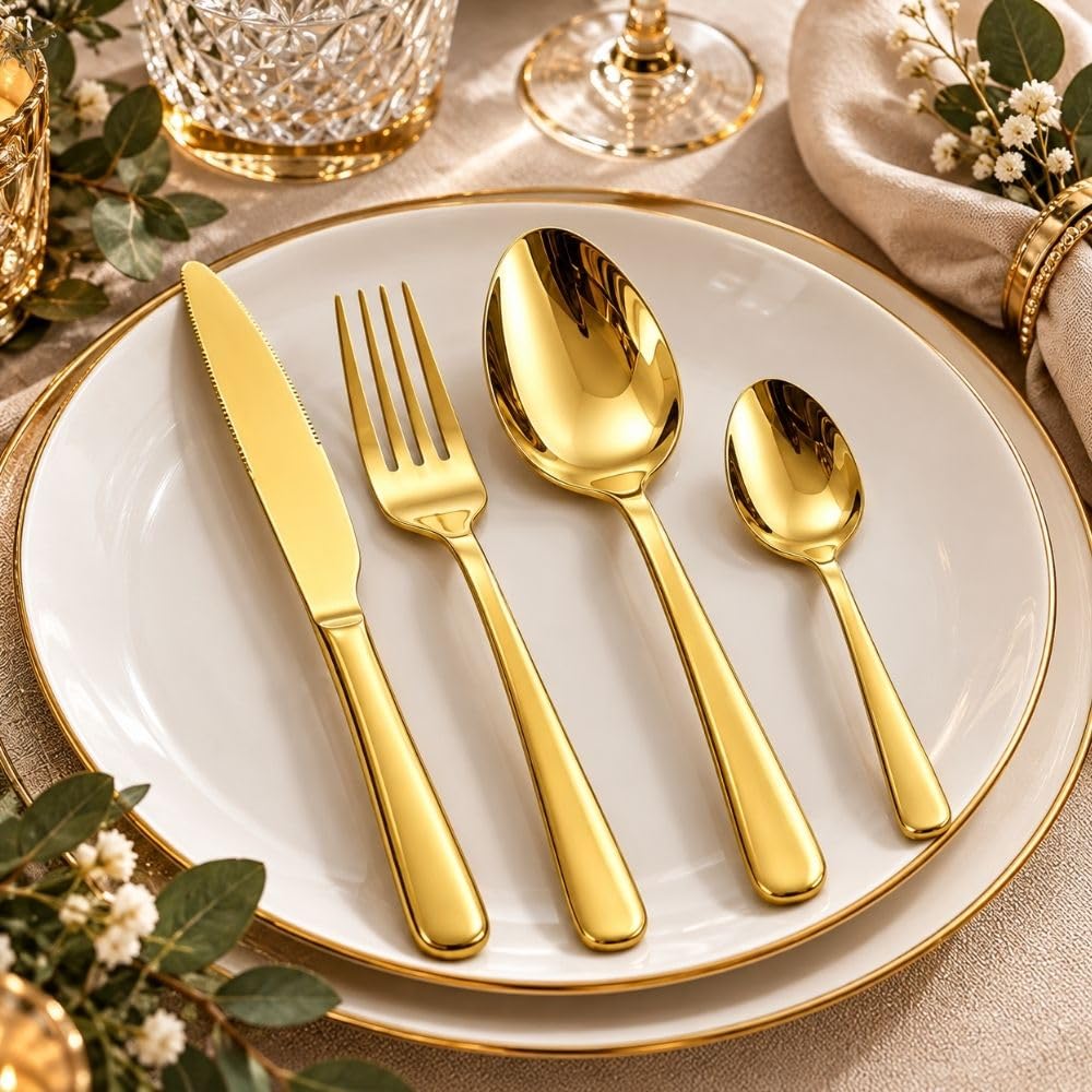 Cecaro Group Set Posate Oro 16 Pezzi Acciaio per 4 Persone