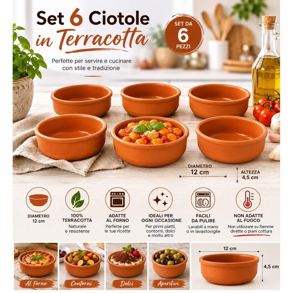 Cecaro Group tegamini terracotta forno 12 cm set 6 pezzi