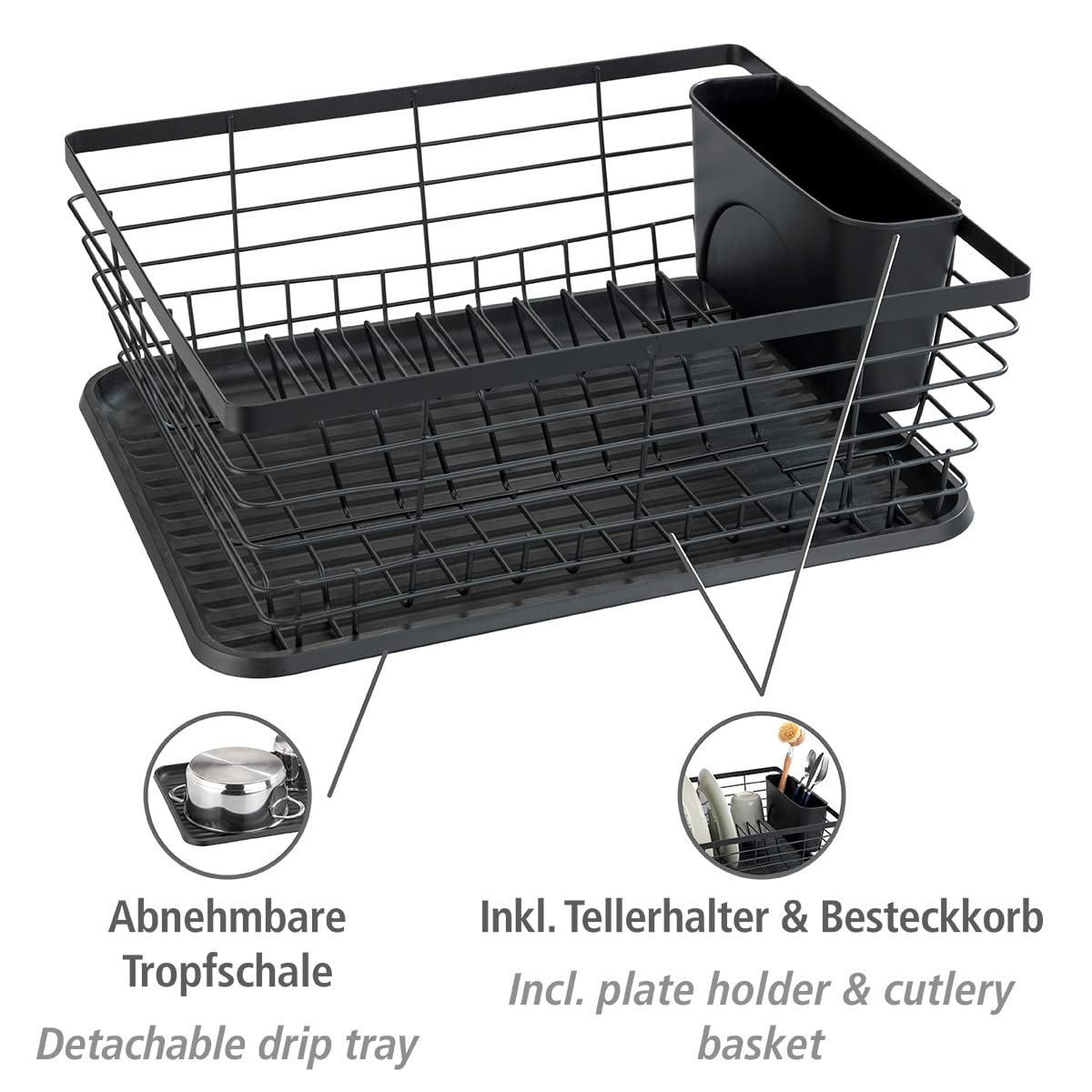 Wenko Drip Scolapiatti Nero 36 cm Metallo