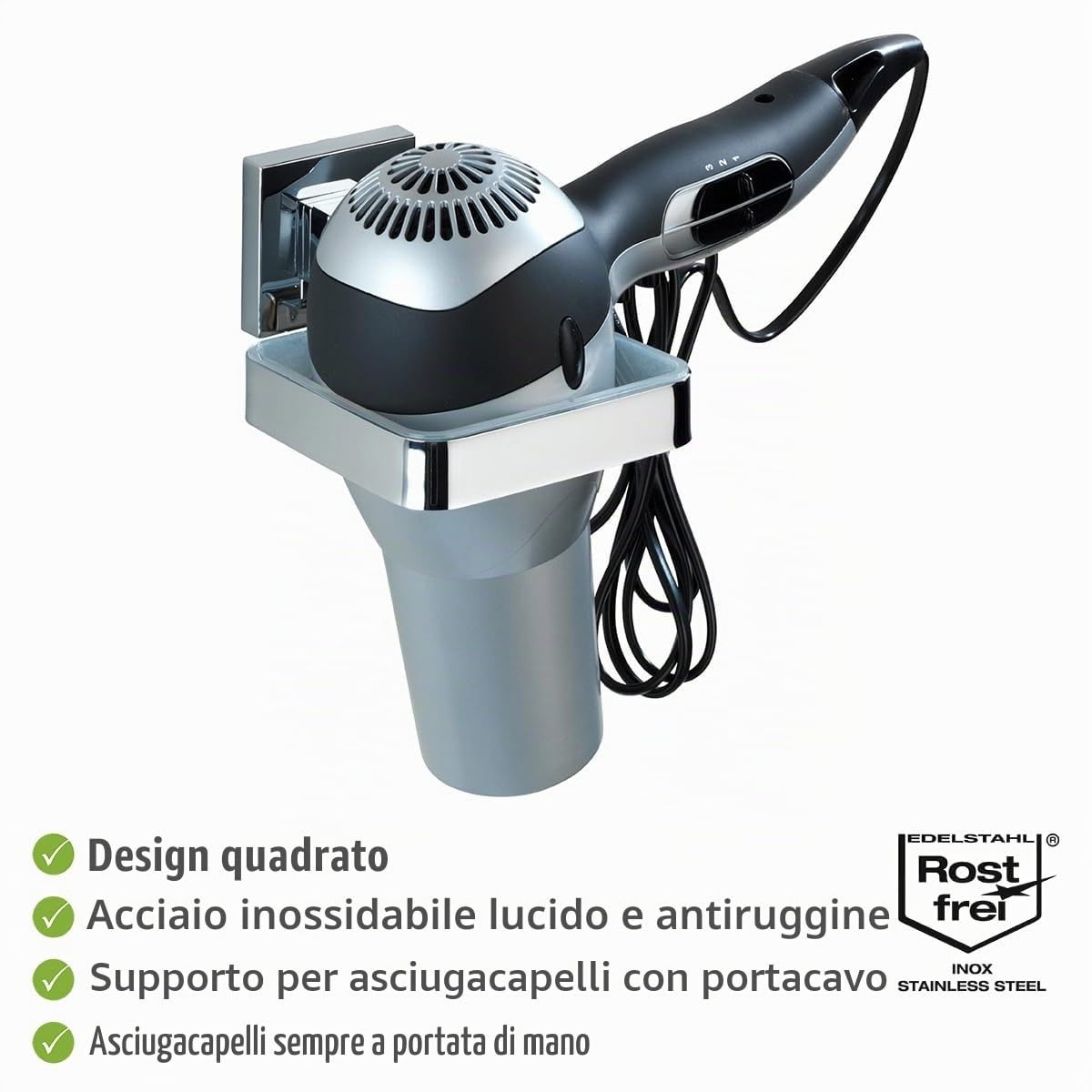 Wenko Vacuum-Loc Quadro portaphon acciaio inox senza forare