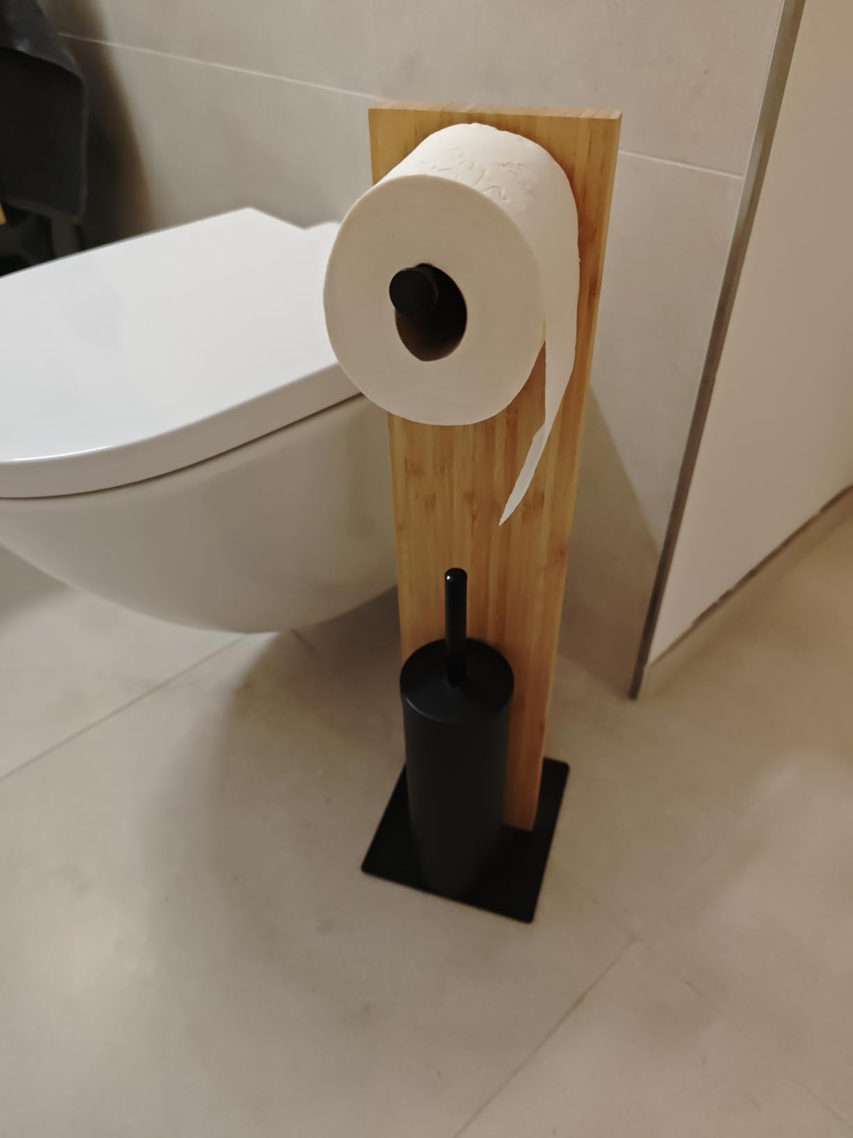 Wenko Lesina set bagno porta carta e scopino bambù nero