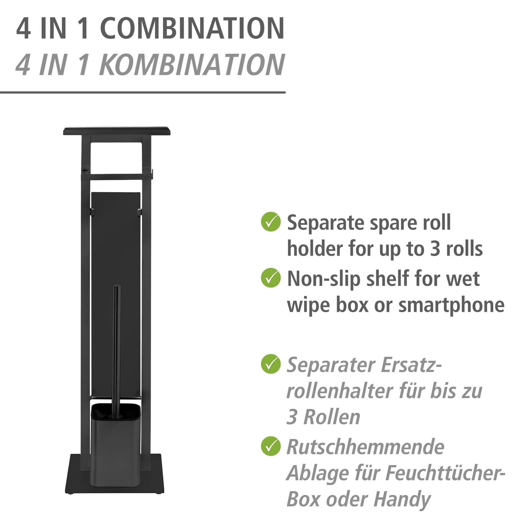 Wenko Debar piantana WC 4 in 1 nera con ripiano