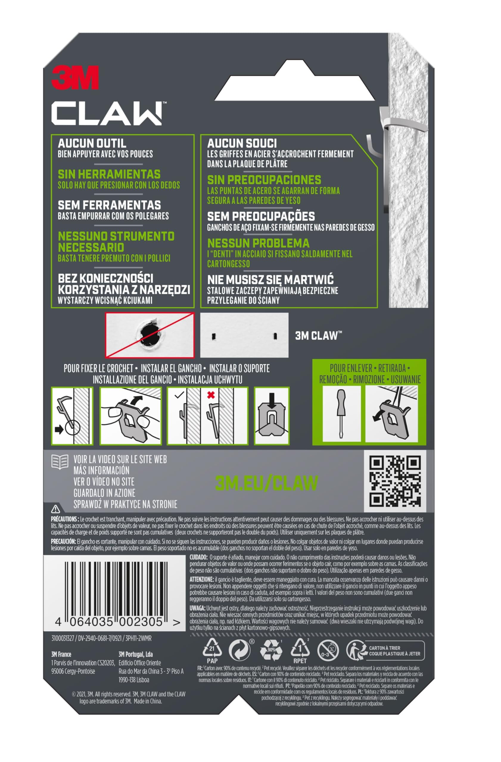 Command Claw 3PH11-2WMR gancio cartongesso 11 kg 2 pezzi