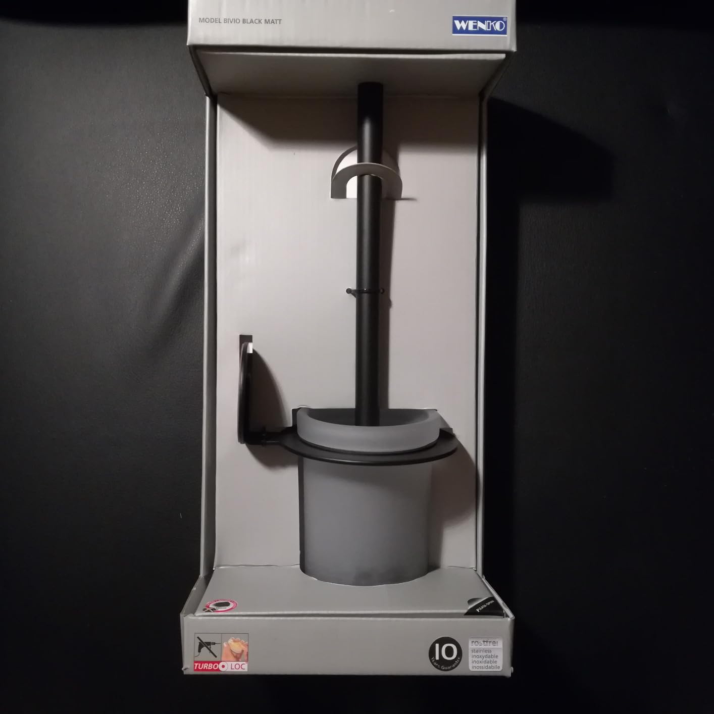 Wenko Turbo-Loc Bivio Scopino WC Nero Opaco Senza Forare