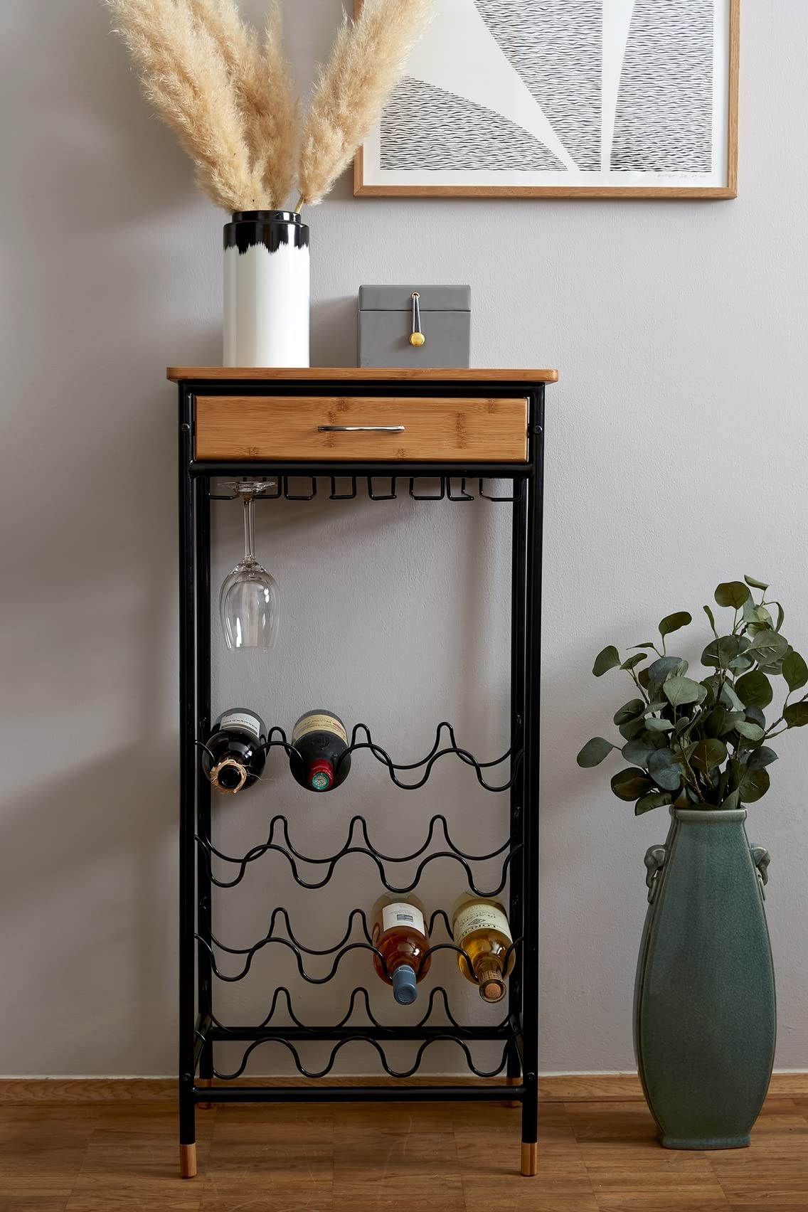 Wenko Loft portabottiglie 16 bottiglie bambù con bicchieri