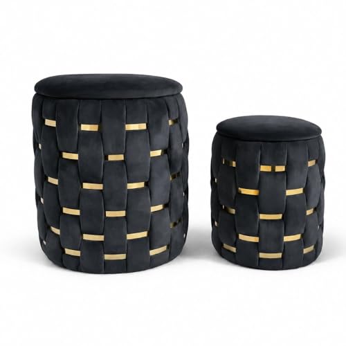 Cecaro Group Set 2 Pouf Contenitore Velluto Nero Salvaspazio