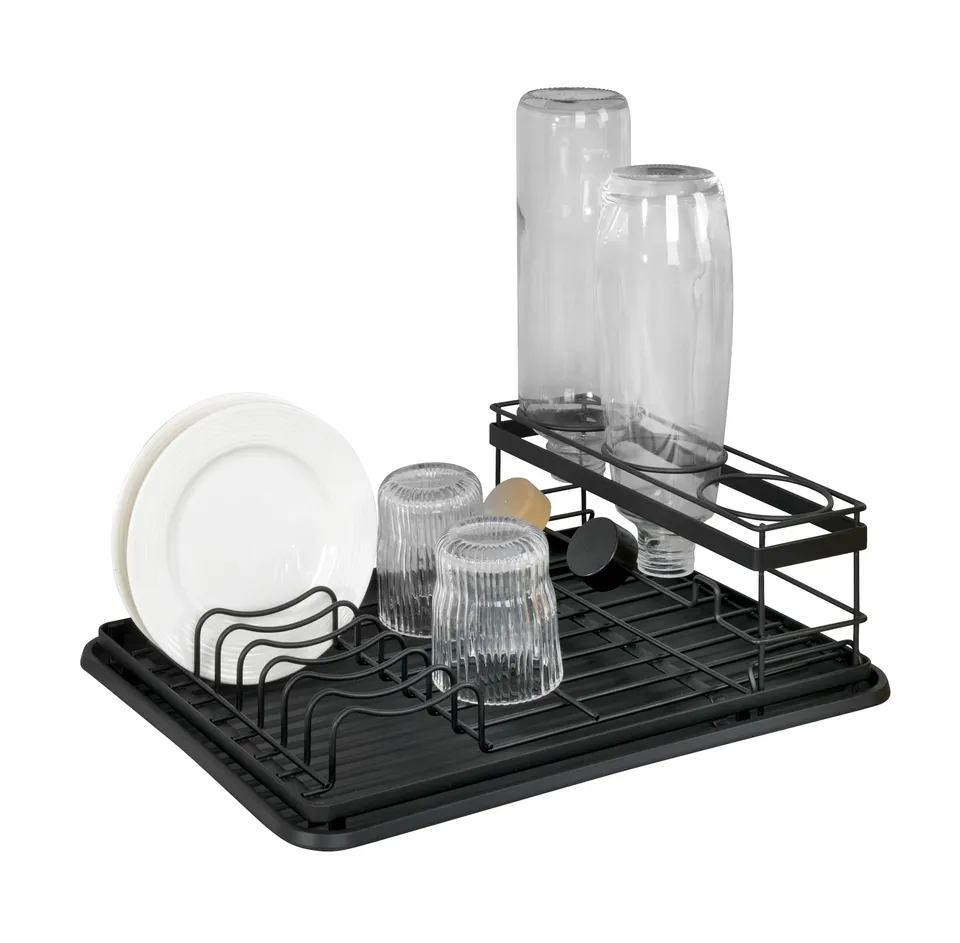 Wenko Amy scolapiatti con portabottiglie nero 3 pezzi