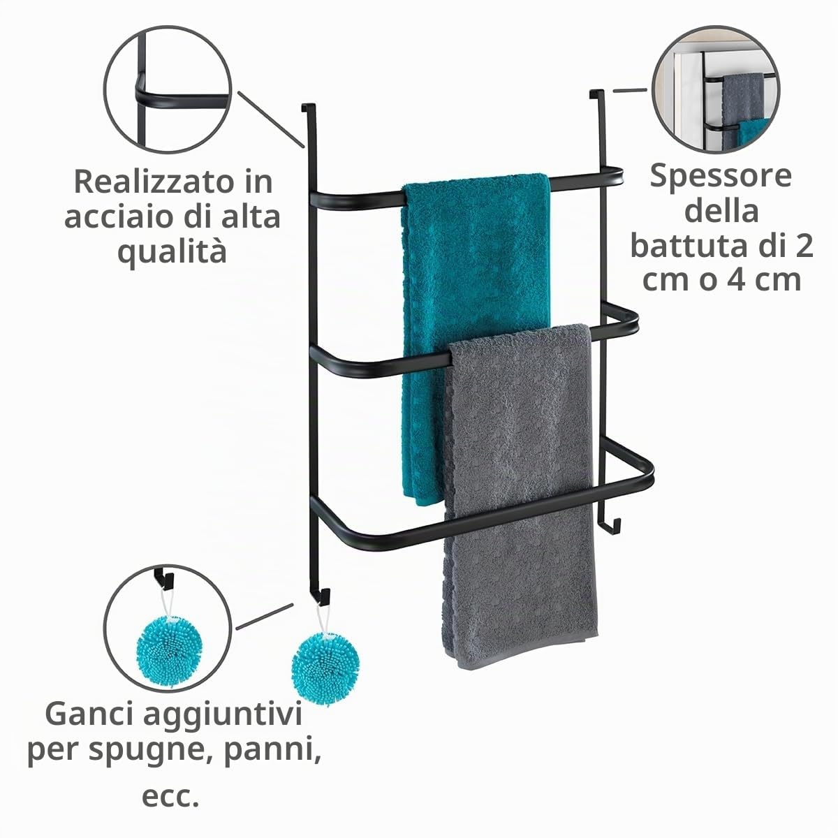 Wenko Irpinia Portasciugamani Nero da Porta 54,5 cm