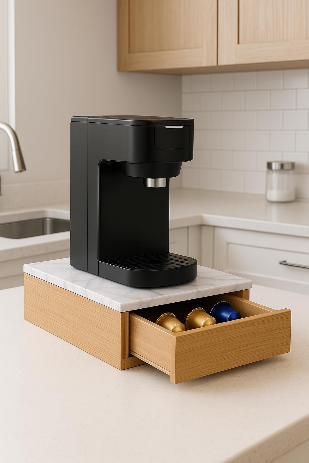 Cecaro Group Porta Capsule Legno Effetto Marmo Bianco 30x30x10